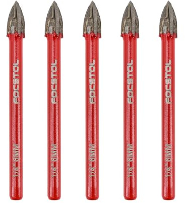FOCSTOL Juego Brocas Seco - 5 piezas 6mm Juego Brocas Carburo con Mango Redondo para Madera Plástico Albañilería Cerámica Hormigón Mármol