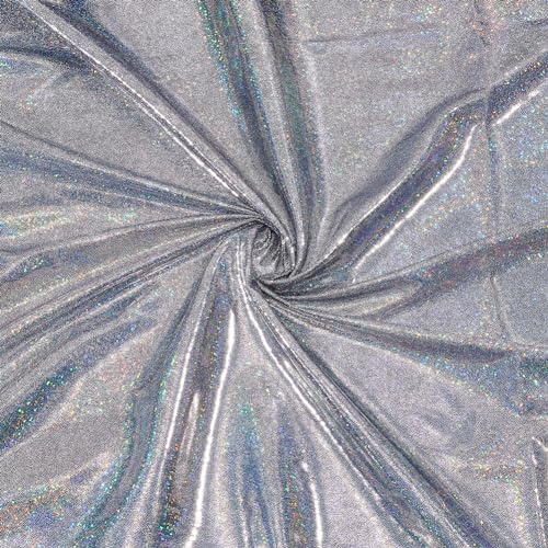 FINGERINSPIRE 2m Hologramm stoff durch den Yard 1,5m breit zerbrochenes Glas Hologramm dunkelgrau glänzend holographischer Polyester schillernder Stoff für Nähen DIY Kleidung