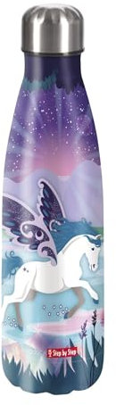 Step by Step Edelstahltrinkflasche „Dreamy Pegasus Shadow lila - blau, Pferd, für kohlensäurehaltige Getränke, auslaufsicher mit Schraubverschluss, 100% recycelbar, Schule & Freizeit, 0,5 Liter