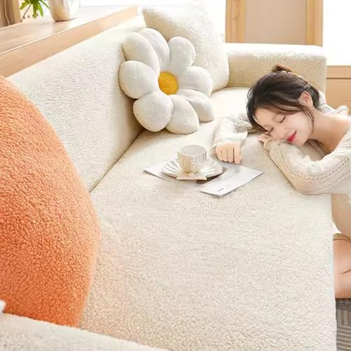 Sofabezug Elastischer Sofabezug Plüsch-Stoff Hohe Elastizität Sofaschoner Bezug für L-Sofa Kissenbezüge Ersatz (Farbe : Weiss, Größe : 2-Sitzer (145–185 cm))