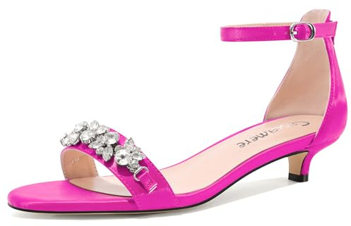 Castamere Donna Basso Gattini Tacco Heel Aperte sulla Punta Sandali Cinturino alla Caviglia Diamante Cristallo da Matrimonio Dress Raso 3 CM Heels