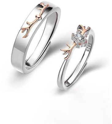 Anillo Abierto De Pareja De Ciervos De Moda, 2 Anillos De Promesa Para Parejas, Anillo Abierto Ajustado Para Alianzas De Boda, Anillos De Compromiso, Anillos De Amor Sin Fin Para Él Y Ella, Blanco,