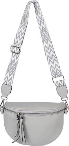 styleBREAKER Damen Halbmond Umhängetasche Zick-Zack | 23x16x7 cm Crossbody Bag aus Kunstleder, 2-Wege-Zipper, 1 Rückfach, breiter anpassbarer Muster-Riemen (92-139 cm).