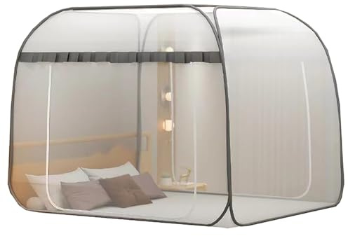 Pop-Up Moskitonetz Sommer-Betthimmel Faltbar Tragbar Moskitonetz Installation Bed Dream Tents Schlafzelt für Einzel- Bis Kingsize-Betten,Gray,200x220cm