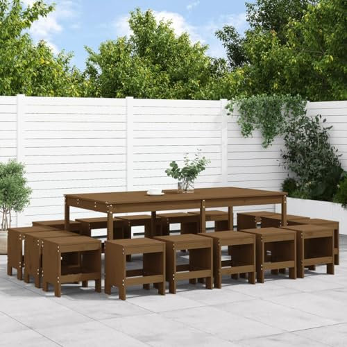 HETFTJN 17-TLG. Garten-Essgruppe, Tisch Balkon Gartenlounge Balkonstühle Garten Sitzgruppe Geeignet für Balkon Wenig Platz Außen Garten Honigbraun Massivholz Kiefer