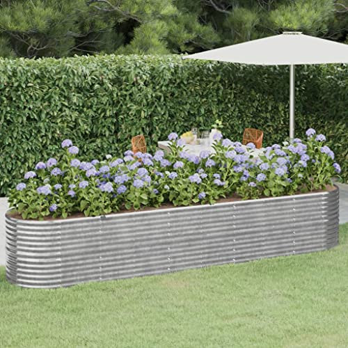 Gartenbeet, Blumenkästen，Garten-Hochbeete, Pflanzgefäße,Hochbeet Pulverbeschichteter Stahl 368x80x68 cm Silbern Für Gärten, Außenbereiche, Balkone