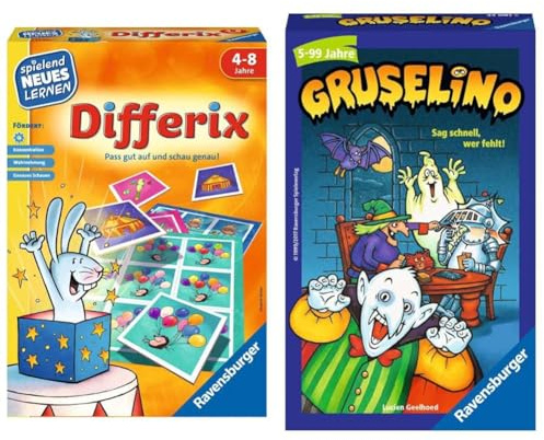 Ravensburger 24930 - Differix - Spielen und Lernen für Kinder & 23081 - Gruselino, Mitbringspiel für 2-4 Spieler, Suchspiel ab 5 Jahren, kompaktes Format, Reisespiel