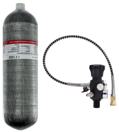 TUXING 4.7L 4500psi Kohlefaser-Lufttank（Leere Flasche） Paintball-Füllstation Mit Zwei Manometern Bis Zu Mit 24-Zoll-Hochdruckschlauch M18*1.5 Eisenhaltig