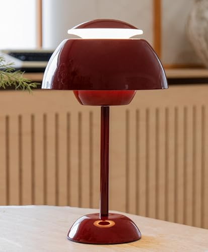Glivpny Flowerpot Cordless Table Lamp, 5000mAh Battery Mushroom Lamps,Portable Patio Table Lamp,Small Rechargeable Lamp for Nightstand,Dimmable Touch Bedroom Lamp for Indoor Outdoor (Wine Red)