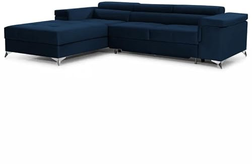 Ecksofa mit Schlaffunktion Amandi L-Form, Sofa Couch mit Bettkasten, 3-Sitzer Eckcouch, Schlafsofa für Wohnzimmer, Big Sofa Couch mit Schlaffunktion (Blau, Links)