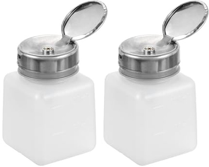 HARFINGTON 2pcs Solvent Alcohol Dispenser 120ml(4oz) Nail Polish Remover Push Down Liquid Dispenser Pump Bottle with Stainless Steel Press Head for Acetone Cleanser Polish Remover, White