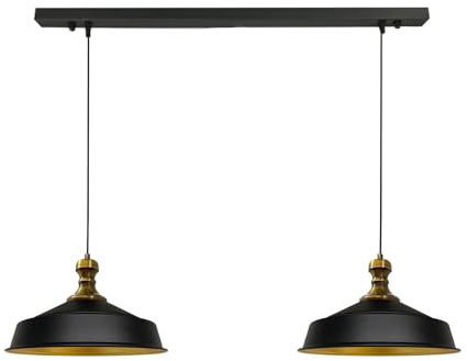 bamyum Asletl-Knob Pendant Light Vintage Metal Set of 2, Lamp Shades Ceiling, Kitchen Lights Ceiling E27, Industrial Lamp Shades, Metal Pendant Light Fitting for Living Room and Dining Table Black
