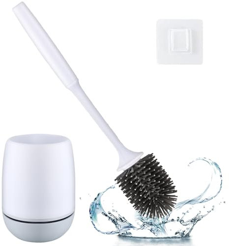 RV Toilet Bowl Brush and Holder, Silicone Toilet Bowl Brush Cleaning Toilet Scrubber Set with Non-Scratch Silicone Bristles Deep Cleaning. Wall Mount for Motorhome Travel, Travel Trailers, Camper