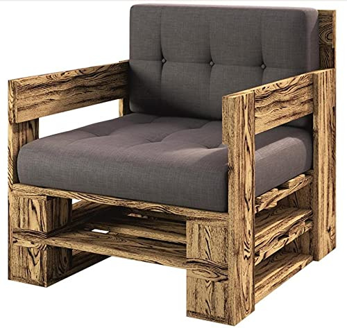 Lermowood Palettenmöbel Mp Sessel 80 x 60 x 30 cm Geflammt | Europaletten Indoor und Outdoor Lounge Gartenmöbel Holz Gartenmöbel Set Lounge Möbel Terrasse Balkon Loft Stil Paletten