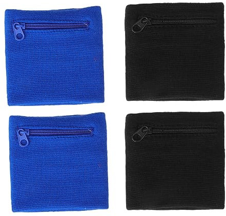 BRIGHTFUFU 4stücke Sportliches Elastisches Armband Mit Reißverschluss-tasche Atmungsaktiv Leichte Baumwolle Schweißabsorbierend Schwarz Für Schlüssel Münzen Sport Und Training
