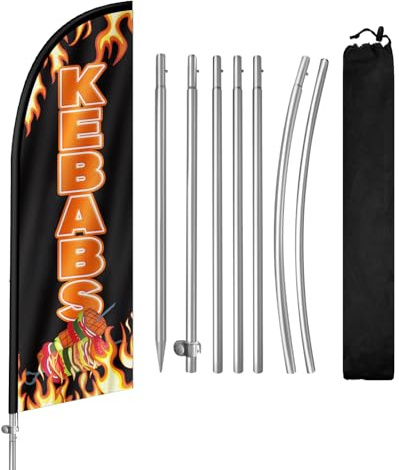 Drapeau publicitaire QSUM en plumes de kebab, avec mât en acier inoxydable, pour entreprises et vitrines