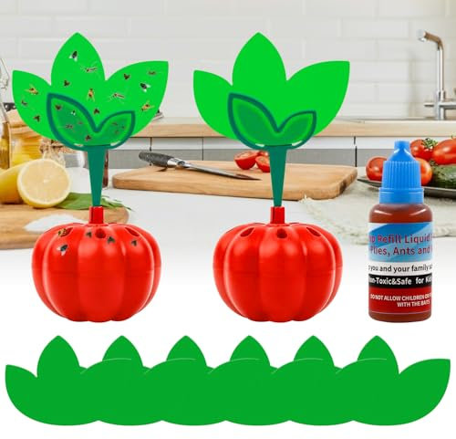 Trappola per mosche della frutta, 2 pezzi di trappola per mosche della frutta, per cucina con 20 ml di attrattivo e 8 adesivi verdi, Fruit Fly Trap, trappola per mosche della frutta, riutilizzabile
