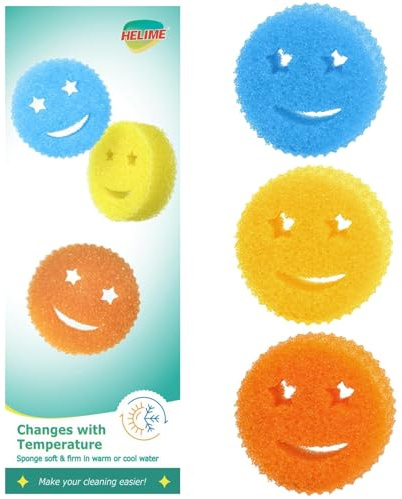 Paquete de 3 esponjas de cara sonriente de doble cara para platos, cocina, baño, coche, almohadillas antiarañazos con limpieza multisuperficie, diseño divertido y duradero