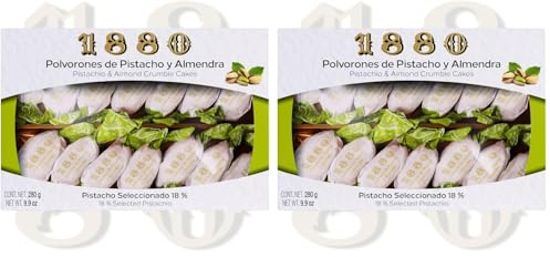 1880 - Polvorones de Pistacho y Almendra, Calidad Suprema, Típico Dulce Navideño, Receta Artesanal, Envase Individual, Polvorones Tradicionales, Elaborado con Almendras Seleccionadas, 280 Gramos