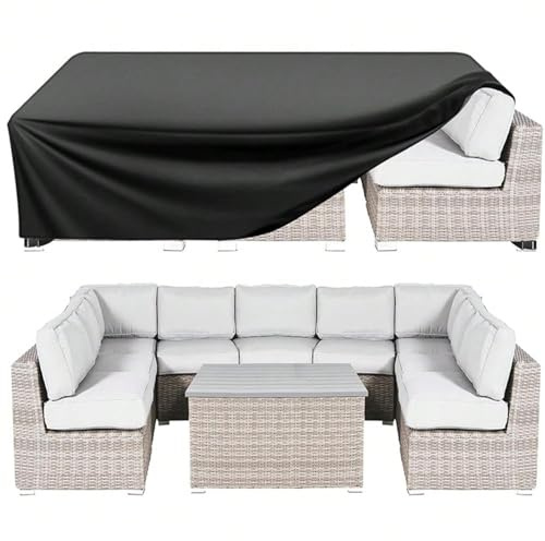 PEWFBS Heavy Duty 420D Oxford Fabric Garden Furniture Covers,360x250x90cm Windproof Anti-UV Extra Large Rectangular Garden Table Covers Patio Table Cover for Chair and Table Cover
