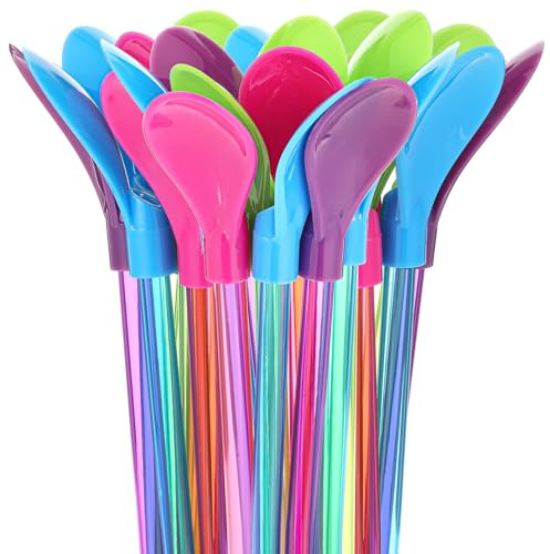 120 Pcs Reusable Plastic Spoon Straws, 9.3 Hard Snow Cone Spoon Straw – 2-in-1 Detachable Straw Spoons for Smoothies, Milkshakes, Ice Cream & Coffee (Mixed Colors)
