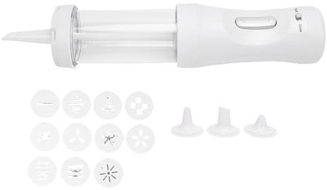 Qcwwy Kit de Presse à Biscuits électriques, Outil de Fabrication de Gâteaux de Biscuit ABS avec 12 Disques de Biscuits et 4 Conseils Ustensiles de Cuisine Adaptés aux Amateurs de