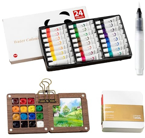 TENGWA Kit Aquarelle Miniature 15 Carrés Mini Boîte à Peinture Aquarelle Voyage 24 Couleurs Set de Carnet de Croquis Souvenirs Miniature pour Artistes et Amateurs Étudiants