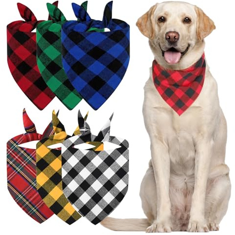 THXFUNAREA Set di 6 Bandana Natalizie per Cani – Foulard Triangolari 63×43×43 cm – Bandana Cane Natale a Quadri – Accessori Natalizi per Animali