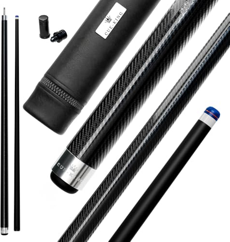 Cue-King Stecca da biliardo, in carbonio di grado militare, 147,3 cm, 510,3 g, 2 pezzi con punta da 12,5 mm, finitura in carbonio lucido a vista, stecca da biliardo professionale (con custodia in