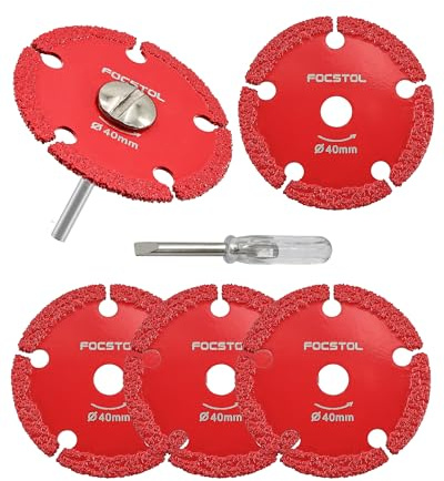 FOCSTOL Disco Corte para Metal - 5 piezas 40mm Disco Diamante Mini y 1 pieza Mango Redondo 3mm para Cortar Tubos de Hierro Delgados, Chapas de Hierro Finas, Pernos y Tornillos
