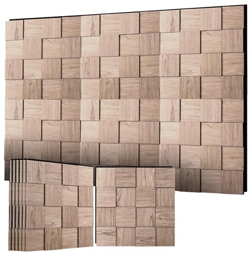 SSHENGYA 3D Mosaic Wood Acoustic Wall Panels, Sound Absorbing Wall Paneling for Interior Wall Decor, Modern Design 6-pack 15.7 × 15.7 for Home & Apartment Office Studio(Walnut）
