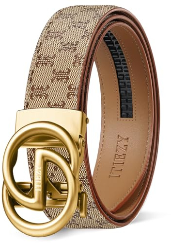 ITIEZY Gürtel Herren mit Vintage-Print, Ledergürtel Ratsche Automatikschließe für Männer Business Anzug, Verstellbarer 35mm Herrengürtel, Größe Angepasst