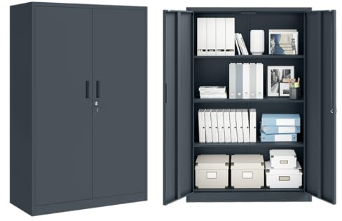 STEELSØN Regulus Metallschrank abschließbar – Stahlschrank mit 4 Ebenen – Werkzeugschrank mit Doppeltüren Anthrazit – Werkstattschrank mit verstellbaren Ablagen – Aktenschrank/Büroschrank Metall