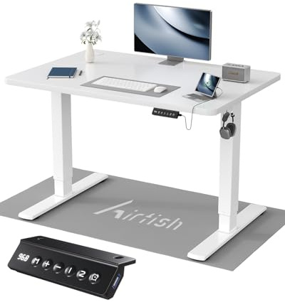 Airfish Höhenverstellbarer Schreibtisch 100x60cm, Kinder Schreibtisch Höhenverstellbar Elektrischer mit Memory-Funktion, Bürotisch Höhenverstellbar für Home Office Steh-Sitz Tisch Standing Desk Weiß