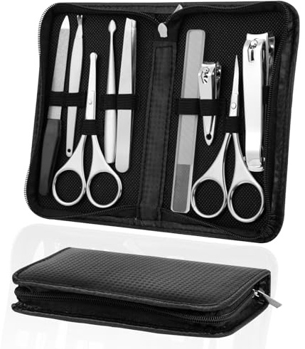 AYBUY Manicure Set, 9pcs Nail Clippers Pedicure Kit, Portable Nail Trimming set,Stainless Steel Grooming Tools with Fine Leather Case, Professional Tools Gift for Men Women Friends and Parents