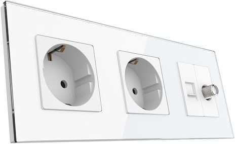PULSAR Sat Dose/CAT6 Netzwerkdose/Steckdose Unterputz Antennendose/LAN | Sat Dose/CAT6 Netzwerkdose/Steckdose Unterputz 3-Fach Weiß, Antennendose mit LAN/RJ45 Dose, Wandsteckdose