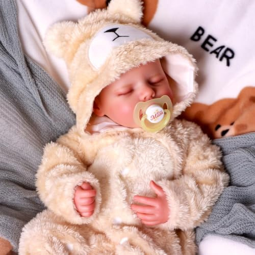 BABESIDE Bambole Reborn Femmina - 17 Pollici Bambola Realistica Dormiente Corpo in Vinile Intero, Che Beve e Fa la Pipì, Reborn Neonata con Accessori per Bambini di età 3+