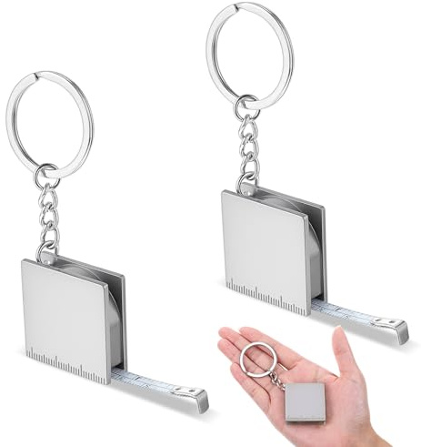 2 mini metro a nastro portachiavi in metallo, 1,2 m, colore argento | Metro a nastro, mini metro retrattile, scala metrica, portachiavi per costruzioni, feste, regali