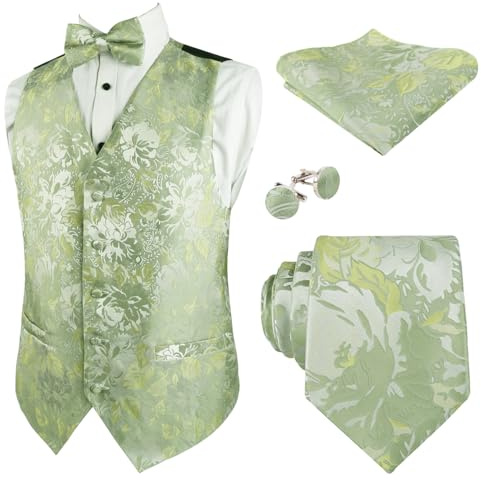 Alizeal Herren Classic 5-teiliges Paisley Jacquard Anzug Weste Set | Krawatte, Einstecktuch, Fliege, Manschettenknöpfe und Weste, lässig, Party, Hochzeit Set