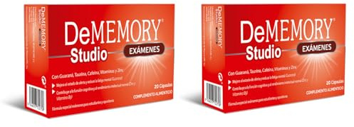 DeMemory Studio Exámenes 20 Cápsulas - Pack de 2 Unidades - Energía, Concentración y Agilidad Mental para Estudiantes y Opositores - con Guaraná, Cafeína, Taurina, Vitaminas y Zinc