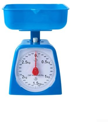 Mekanisk köksvåg med vägningsskål, 1 kg 2 kg 3 kg 5 kg, hög precision för matlagning och skola, lärorik experimentapparat för barn, färgglada färger (blå)