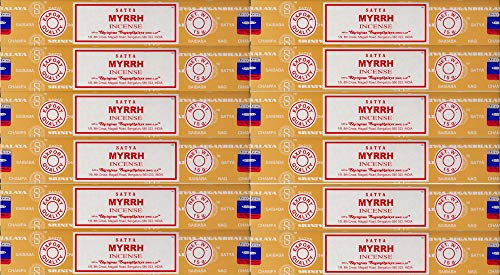 Satya - 156 unidades de incienso de 180 g (12 cajas de 15 g cada una) de Sai Baba Nag Champa, fragancia de mirra