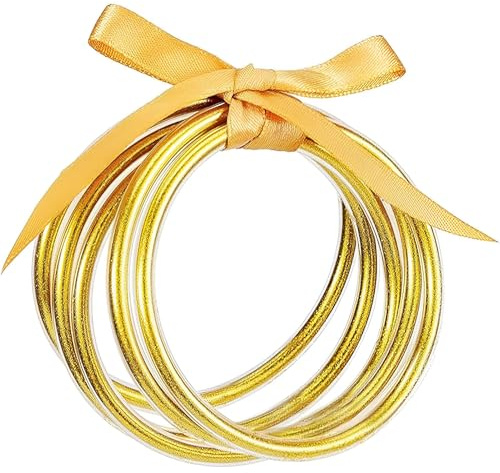 Alphatool Glitter Jelly Gold Bangles Bracelets for Women - Gold Soft Silicone Stackable Sparkling Ladies Fashion Jewelry Party