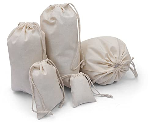 BIGLOTBAGS 100Pcs 6 x 10 Inches Premium Cotton Muslin Double Drawstring Bags, Reusable Bag Natural Cotton Bags with Drawstring Produce Bags Bulk Gift Bag Jewelry Pouch for Party Wedding Home Storage