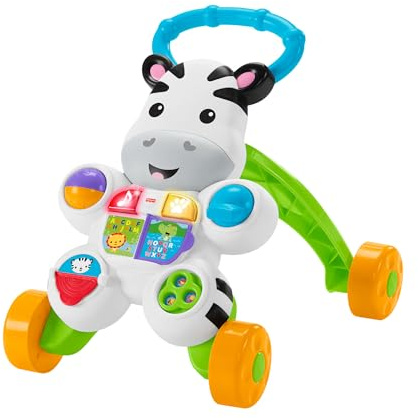 Fisher-Price Zebra första steg, pedagogisk elektronisk leksak med musik och ljud, för promenader, för 6+ månaders barn, upplaga: spansk - reducerad förpackning, GXC34