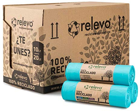 Relevo Bolsas de Basura Azules con Autocierre – 20L (Ancho 45 cm x Alto 46 cm), 525 Bolsas (35 Rollos × 15 Bolsas) | Bolsas de Basura Extra Fuertes | 100% LDPE Reciclado | Certificado Blue Angel