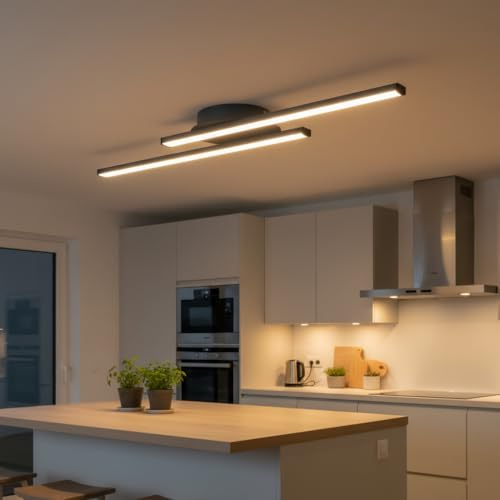 Trango 3158B Design LED-Deckenleuchte Anthrazit Schwarz Serie *STRAIGHT* zwei parallel versetzten Leuchtenarmen - Wandlampe - Deckenlampe - 2x 5 Watt LED Modul - 2x 500 Lumen I 3000K warmweiß Badlampe