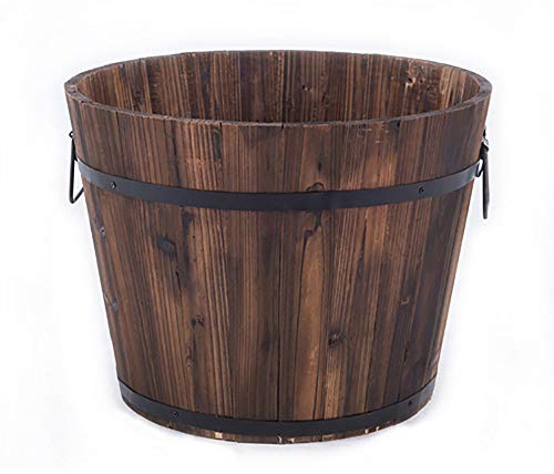 LJJ Macetero de Madera, Maceta de RúStico Jardinera Barril Madera Barriles CláSica el BalcóN para Decorar el Jardinera para Flores de Macetas de JardíN para Flores Plantas,26×20cm