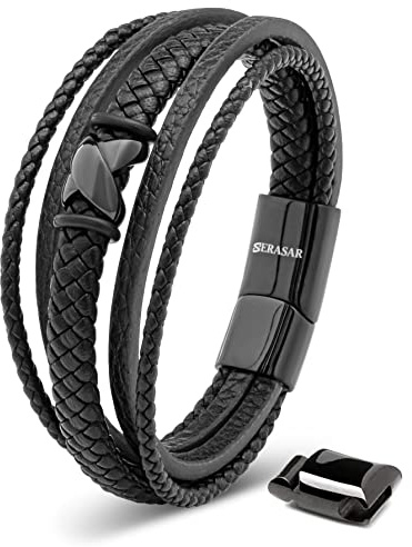 SERASAR Premium Lederarmband für Männer | Magnetverschluss aus Edelstahl in Schwarz, Silber & Gold | Inklusive Schmuckschachtel | Tolle Geschenkidee