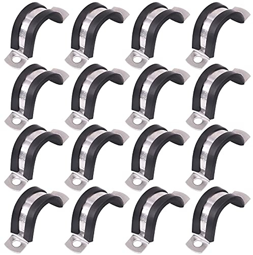 Glarks Lot de 16 colliers de serrage en U 2 trous 28 mm en acier inoxydable 304 avec coussin en caoutchouc rigide pour fixation de tube de tuyau (28 mm)